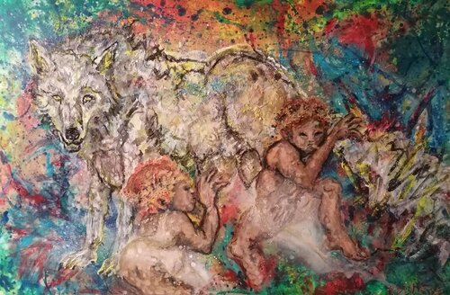 Romulus Remus et la Louve -- Amour Maternel by Adélaïde Andreu Leferme, Painting for Sale on Singulart