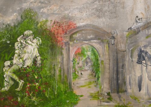 Rodin couple aux coquelicots par Adélaïde Andreu Leferme, Peinture en vente sur Singulart