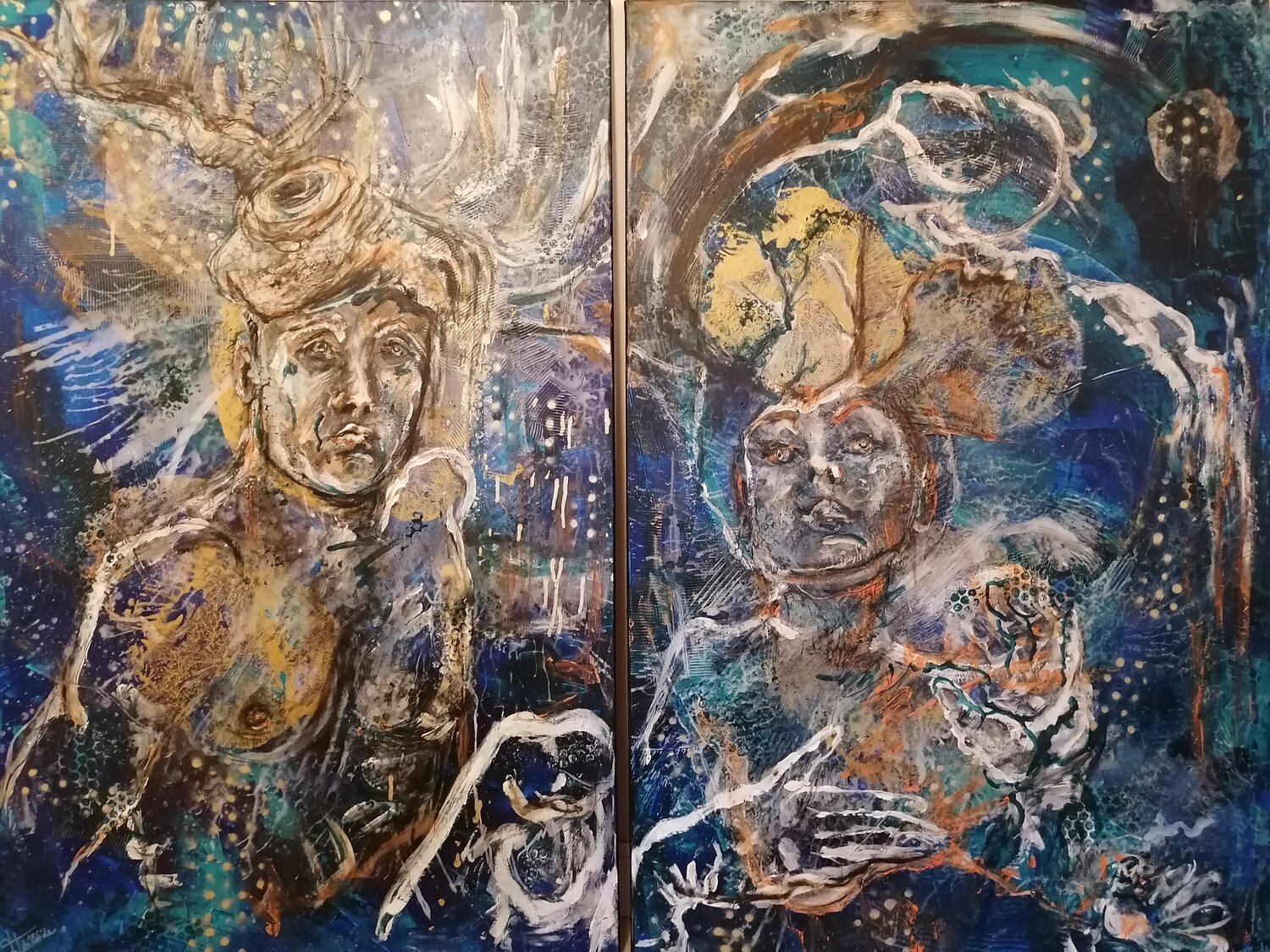Nocturne bleue Chagall Adélaïde Andreu Leferme Peinture originale à vendre