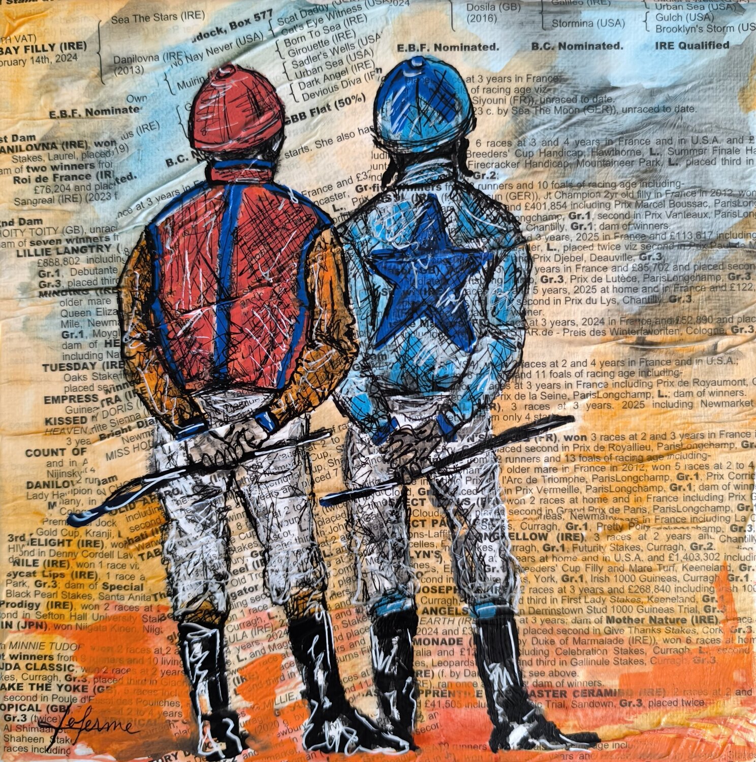 Jockeys de dos Adélaïde Andreu Leferme Pintura original en venta