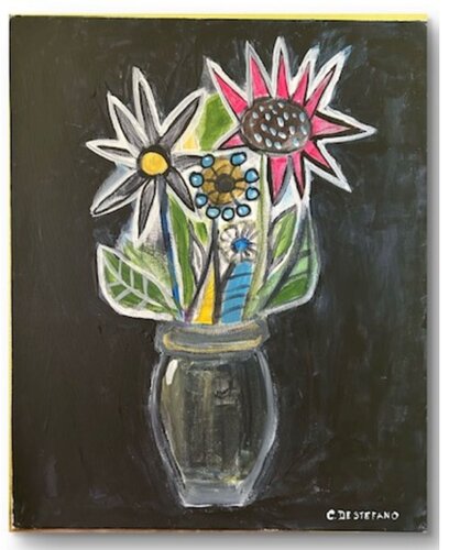 Fleurs dans un pot en verre by Claude De Stefano, Painting for Sale on Singulart