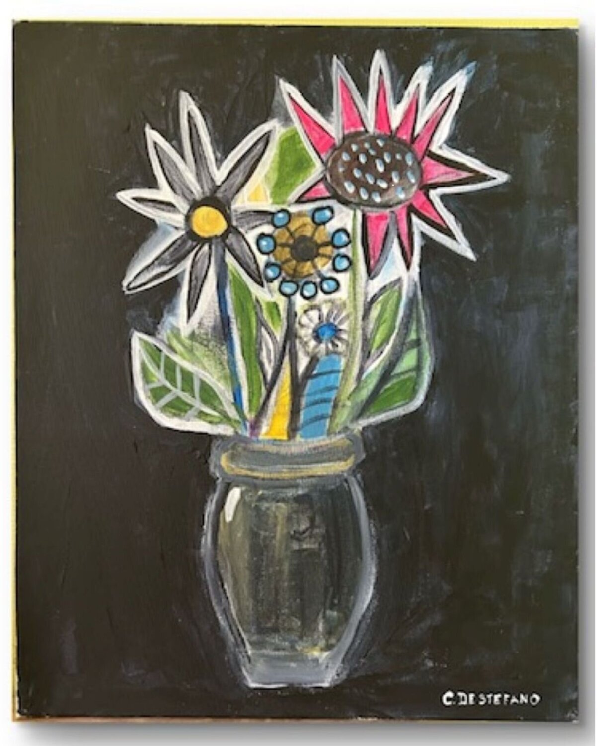 Fleurs dans un pot en verre Claude De Stefano Original painting for sale