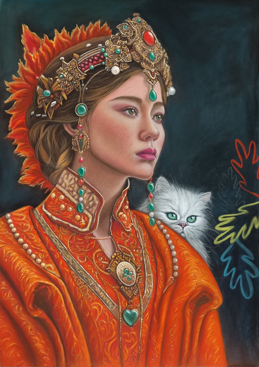 Diosa de fuego y su gato Megon Art Originalgemälde zu verkaufen