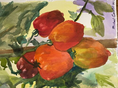 Prize tomatoes di Michael Escott, Pittura in vendita su Singulart