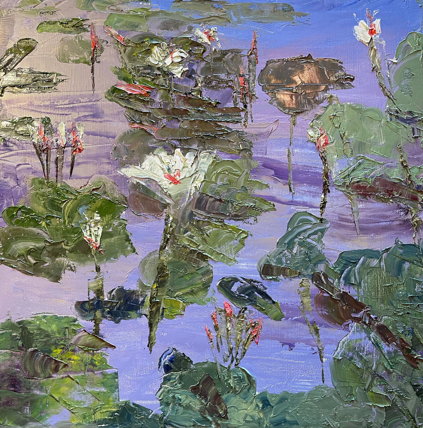 Blooming water lilies on the Mississippi Michael Escott Peinture originale à vendre
