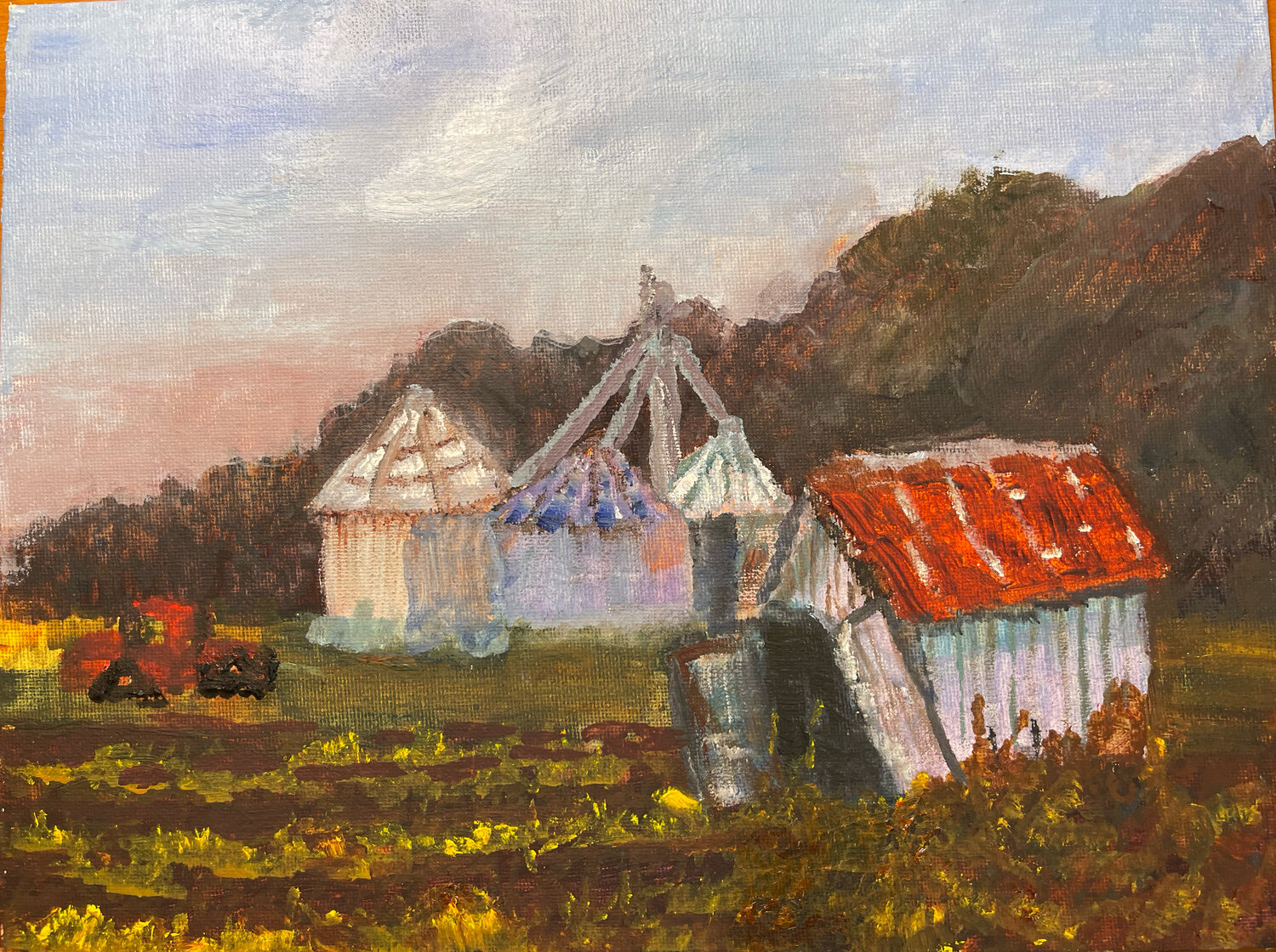 Field behind Atlas Cafe Michael Escott Peinture originale à vendre