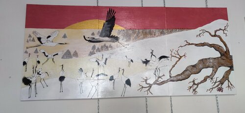 JAPANESE CRANES DANCES by Claudine Daussy, Painting for Sale on Singulart