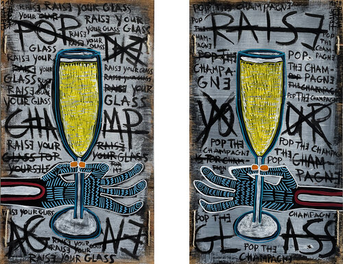 POP THE CHAMPAGNE / RAISE YOUR GLASS de Frank Willems, Pintura a la venta en Singulart