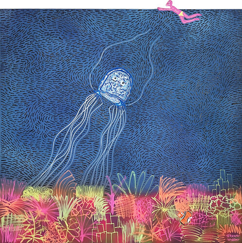 TROUBLES IN BLUE PARADISE – BOX JELLYFISH von Frank Willems, Malerei kaufen auf Singulart