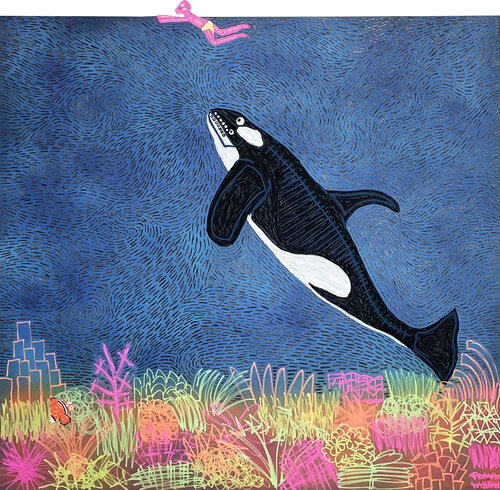TROUBLES IN BLUE PARADISE – KILLER WHALE di Frank Willems, Pittura in vendita su Singulart