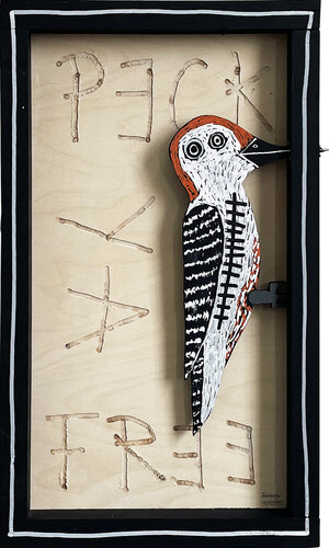 PECK YA FREE – RED-BELLIED WOODPECKER di Frank Willems, Pittura in vendita su Singulart