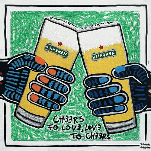 CHEERS TO LOVE / LOVE TO CHEERS (Heineken Glass) di Frank Willems, Pittura in vendita su Singulart