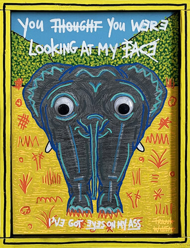 EYES ON MY ASS – YELLOW FRAME von Frank Willems, Malerei kaufen auf Singulart