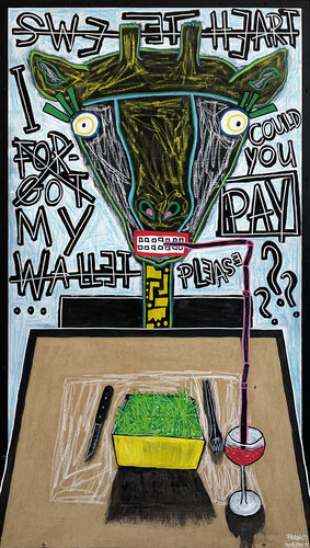 DINNERTIME - SWEETHEART I FORGOT MY WALLET di Frank Willems, Pittura in vendita su Singulart