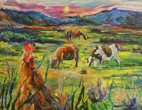 Friends on the Farm by Tara Stephanos, Painting for Sale on Singulart