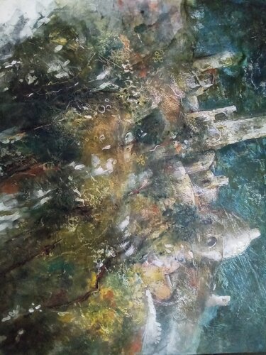 Notte di luna by Fabio Morini magenta, 絵画 for Sale on Singulart