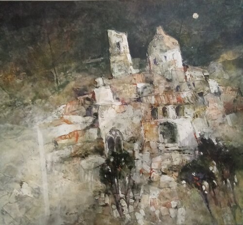 Antico borgo by Fabio Morini magenta, 絵画 for Sale on Singulart