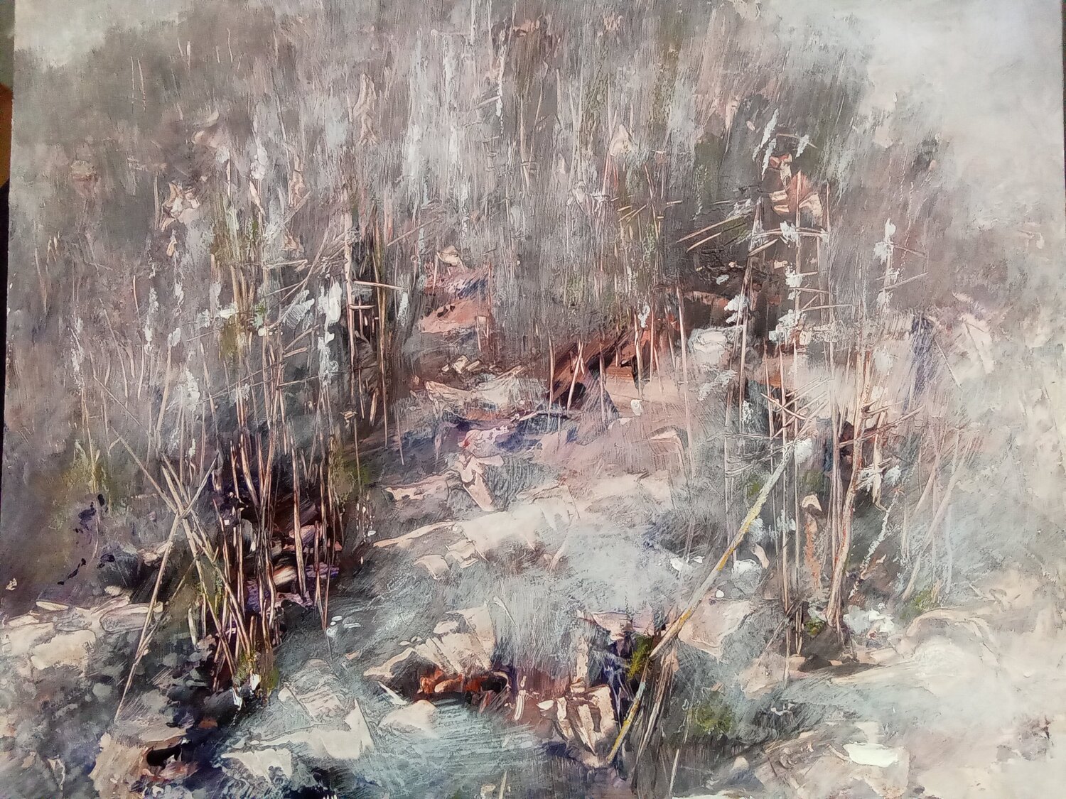 Bosco innevato Fabio Morini magenta Pintura original en venta