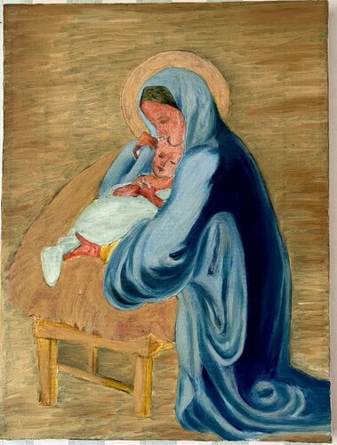 Vierge à l’enfant reproduction di Herminio Carvalho, Pittura in vendita su Singulart