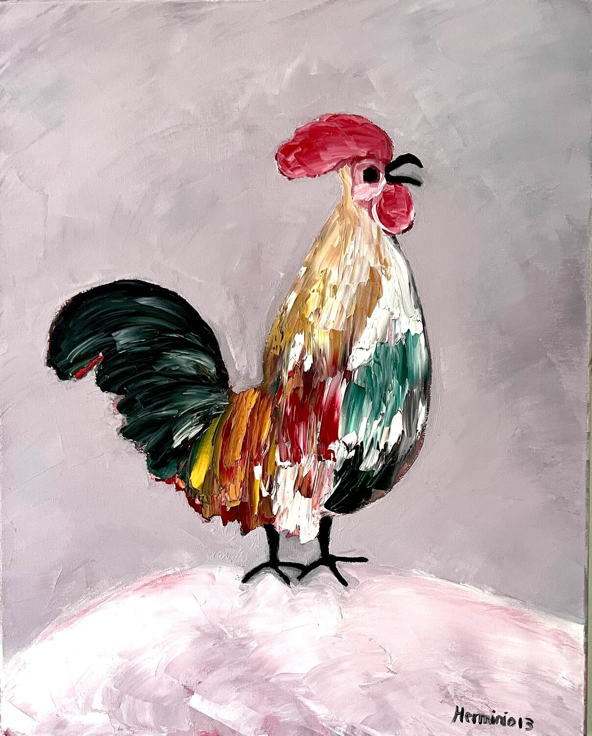 Le coq Herminio Carvalho Original painting for sale