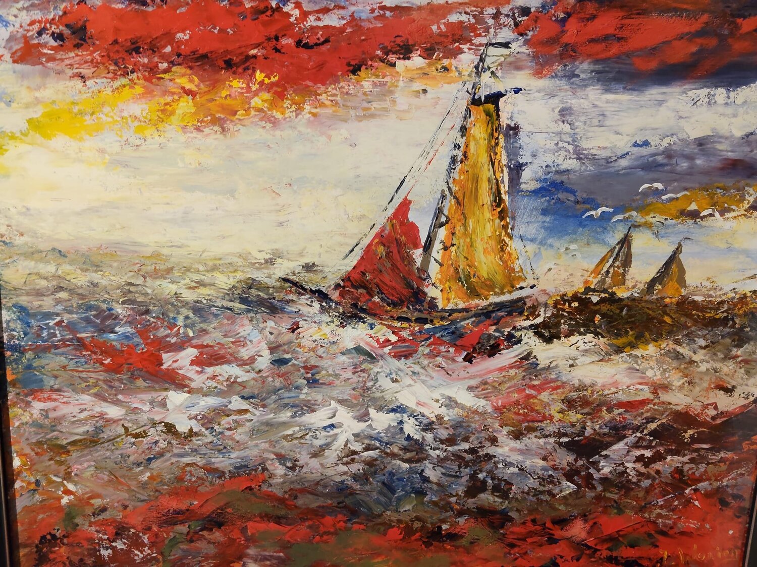 Tjalken op open zee Jan Woning Original painting for sale