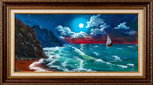The wild sea under a silver moon di Nesma BENZEKRI, Pittura in vendita su Singulart