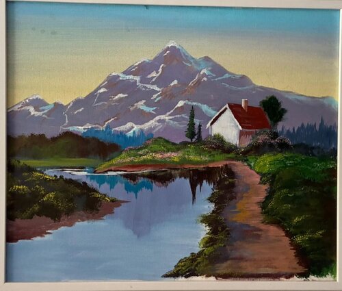 a riverside cabin at sunrise de Nesma BENZEKRI, Pintura a la venta en Singulart