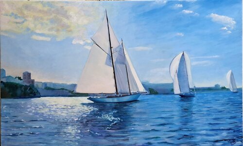 Donde el tiempo navega despacio. Clasicos Menorca de Jesús García Pons, Pintura a la venta en Singulart