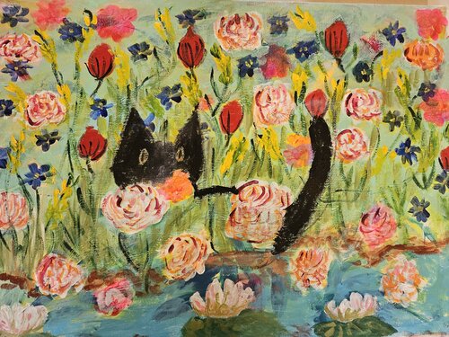 caché dans les fleurs 1 by marie proteau, Painting for Sale on Singulart