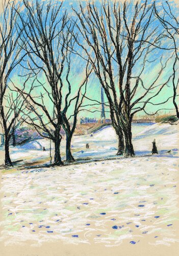 Winter in Vigelandsparken de Ludvik Møller Støldal, Dibujo a la venta en Singulart