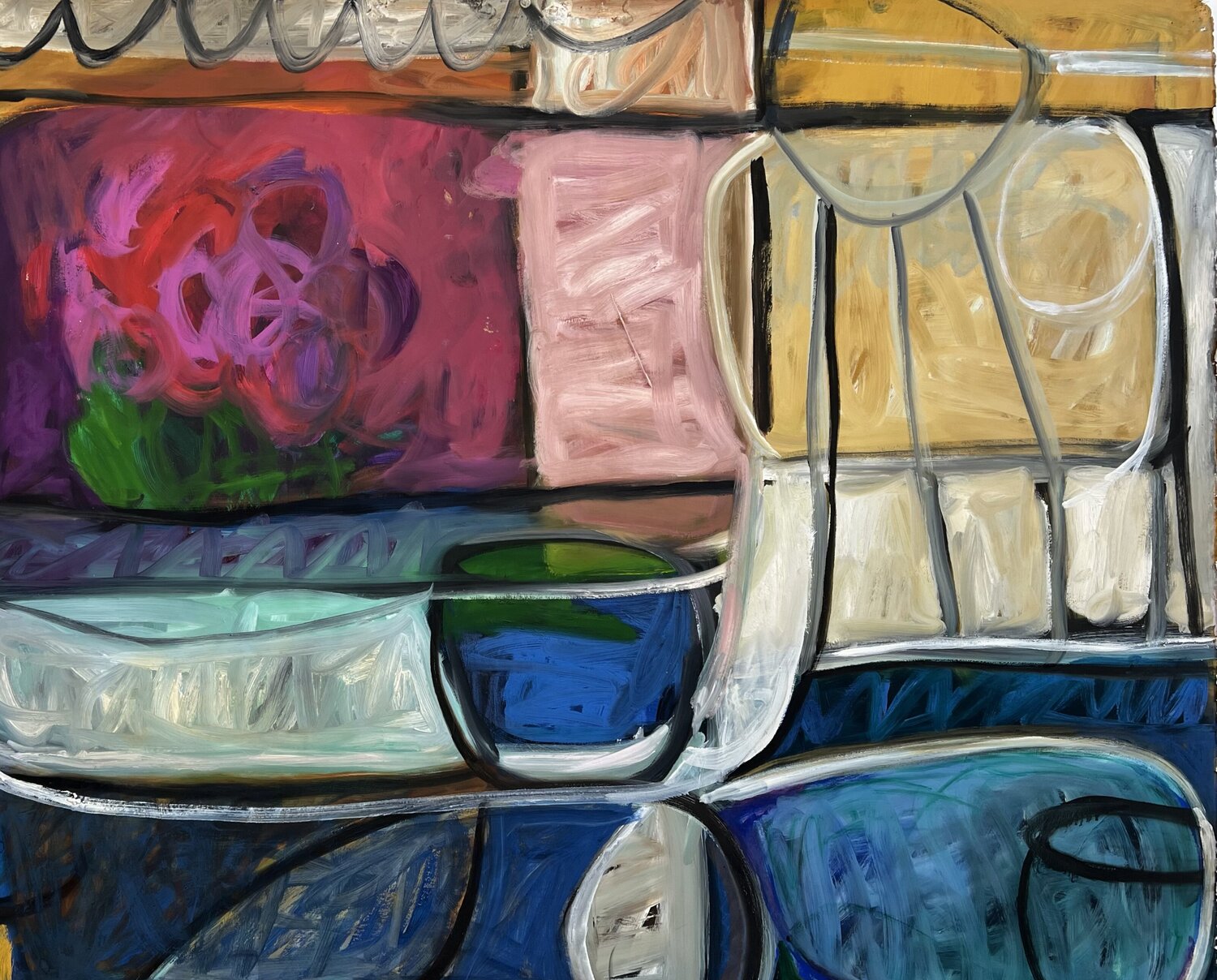 Sandstone Houses/ Attention Seekers Jeanne Keck Origineel schilderij te koop