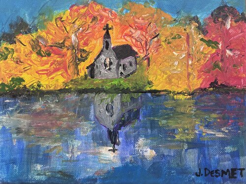 Chapel by the Lake di John Pixel-Dreaming, Pittura in vendita su Singulart