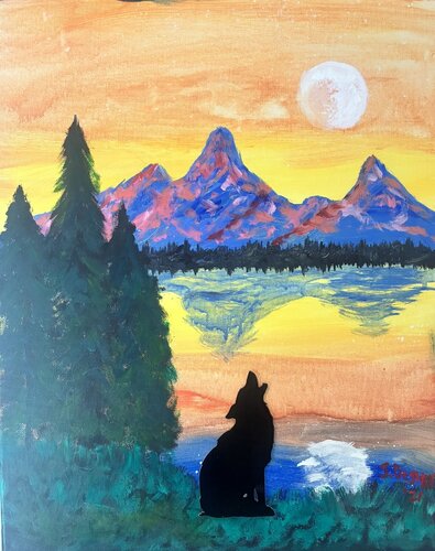 Lone Wolf Howling At the Moon di John Pixel-Dreaming.com, Pittura in vendita su Singulart