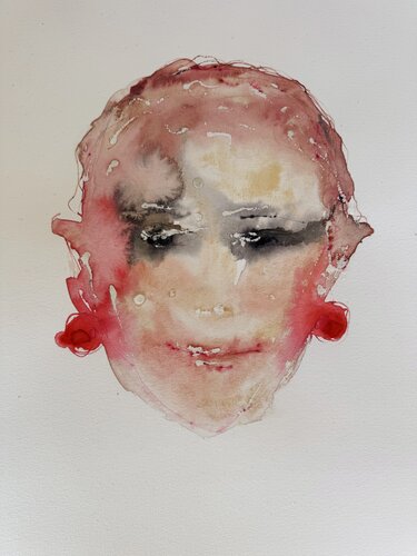 The woman with the red earrings par Maria Mikloskova, Peinture en vente sur Singulart