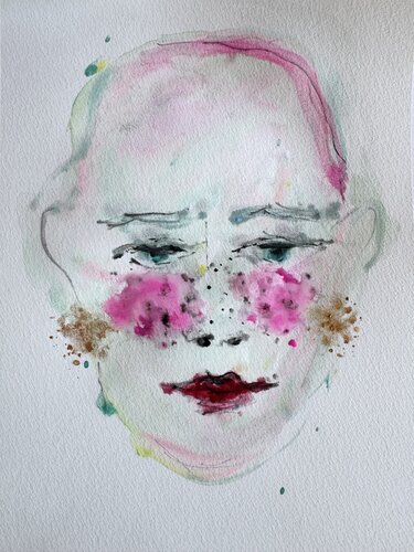 I have 24-karat gold earings par Maria Mikloskova, Peinture en vente sur Singulart