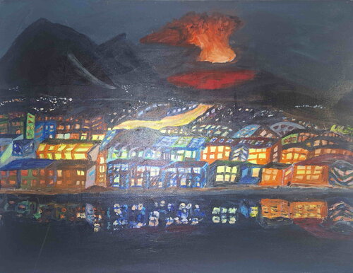Isländischer Traum mit Vulkan par Edmond Beutin, Peinture en vente sur Singulart