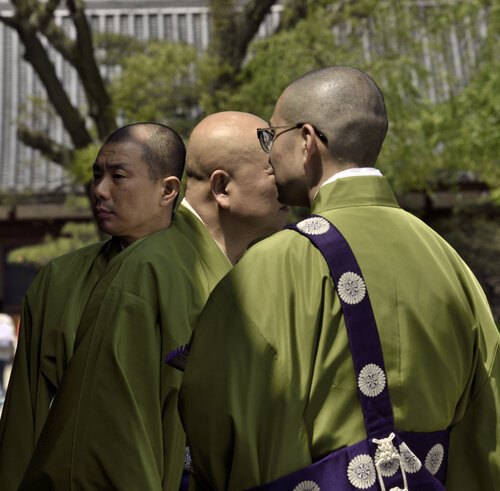 Three monks on the lookout 1 van GERARD DI LUCCIO, Fotografie te koop op Singulart