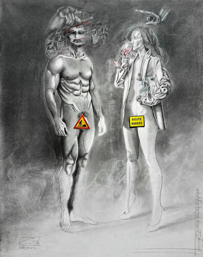 Portrait d'un homme déconstruit bien dans son corps, mais dans sa tête, c'est compliqué et de ses conséquences sur les rapports Hommes Femmes de Gier Gier, Dibujo a la venta en Singulart