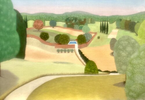 Meanwhile at the pool in Tuscany von Karel Remi C Ingelaere, Malerei kaufen auf Singulart