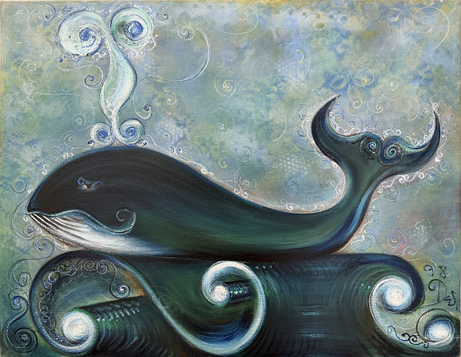 Whale by the harbor. Dadi Gudbjornsson Pintura original en venta