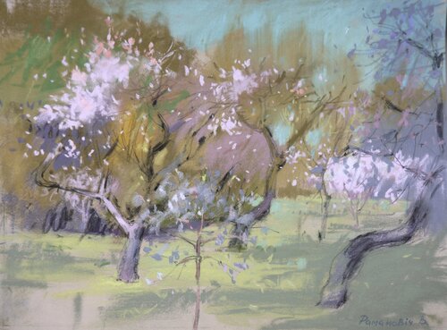 In a blossoming park di Victoria Ramanovich, Disegno in vendita su Singulart