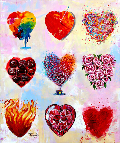 Red Hearts | Love You | Dream Lover van Trayko Popov, Schilderij te koop op Singulart
