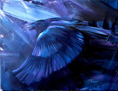 Raven | Crow | Black Night van Trayko Popov, Schilderij te koop op Singulart