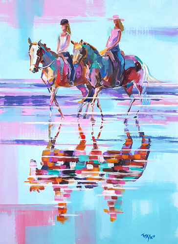 Horse riding on the beach van Trayko Popov, Schilderij te koop op Singulart