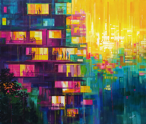 Sunset in the City van Trayko Popov, Schilderij te koop op Singulart