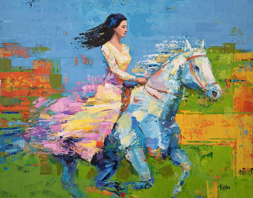 Riding in the Wild West van Trayko Popov, Schilderij te koop op Singulart