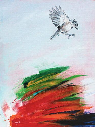 Small Bird. Flying Bird. Morning. Landscape. Birds in the Sky. Country. Autumn. Sunset. Sunrise. From Above van Trayko Popov, Schilderij te koop op Singulart