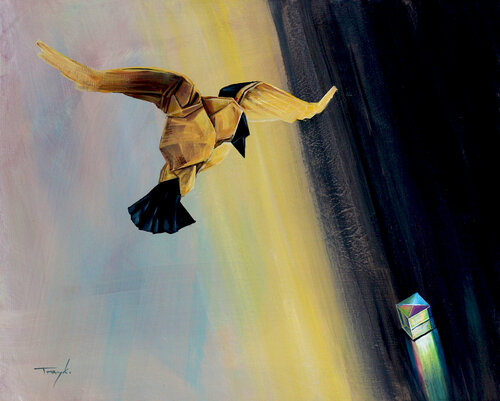Geometry of Light. Paper bird. Crystal Cube. di Trayko Popov, Pittura in vendita su Singulart
