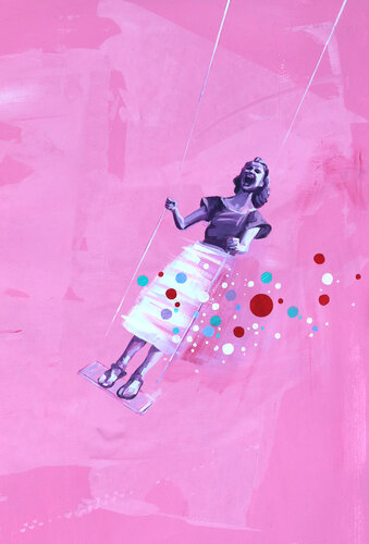 The Swing. Retro girl. Funny day. di Trayko Popov, Opera su carta in vendita su Singulart