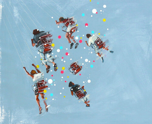 Carousel On Cloudy Sky. Funny day. Fun at the Fair. The carousel of life. di Trayko Popov, Opera su carta in vendita su Singulart